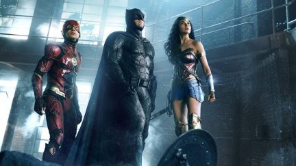 Ben Affleck, Gal Gadot, and Ezra Miller in Justice League (2017)