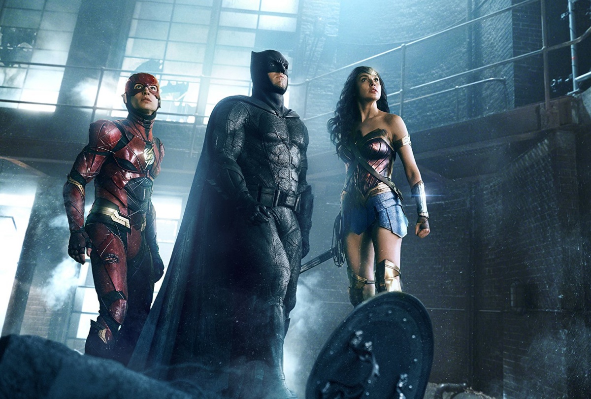 Ben Affleck, Gal Gadot, and Ezra Miller in Justice League (2017)
