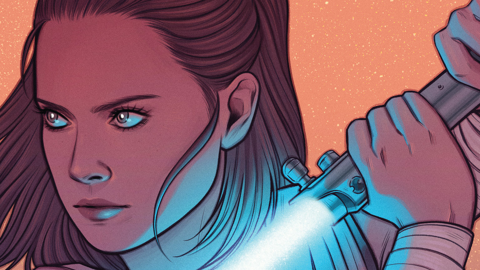 The cover art for Women of the Galaxy by Amy Ratcliffe was created by Jen Bartel and depicts Rey ready for action