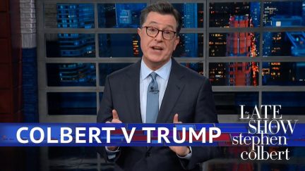 colbert, trump, lawsuit, gut, infringement, copyright, whcd, the word, colbert report