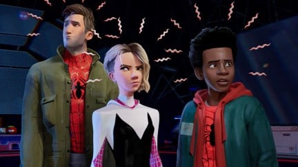 Jake Johnson, Hailee Steinfeld, and Shameik Moore in Spider-Man- Into the Spider-Verse (2018)