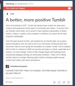 Flagged Tumblr ban announcement