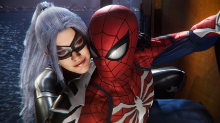 spiderman and felicia-hardy in an image from 'Spider-Man 2' the game.
