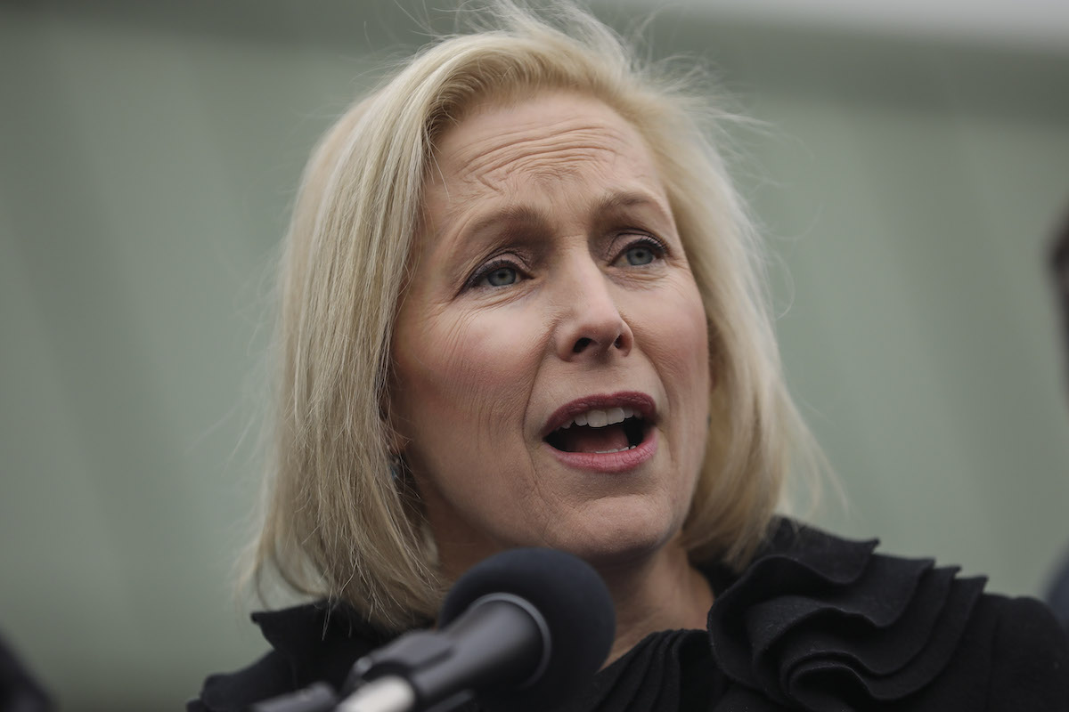 Sen. Kirsten Gillibrand (D-NY) takes questions from reporters after announcing she will run for president in 2020 outside the Country View Diner, January 16, 2019 in Troy, New York. Last night on The Late Show, Gillibrand told host Stephen Colbert that she has formed an exploratory committee for her White House run.