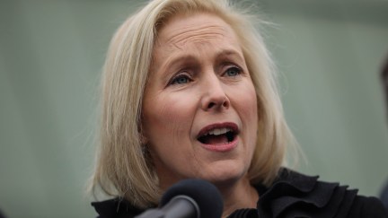 Sen. Kirsten Gillibrand (D-NY) takes questions from reporters after announcing she will run for president in 2020 outside the Country View Diner, January 16, 2019 in Troy, New York. Last night on The Late Show, Gillibrand told host Stephen Colbert that she has formed an exploratory committee for her White House run.