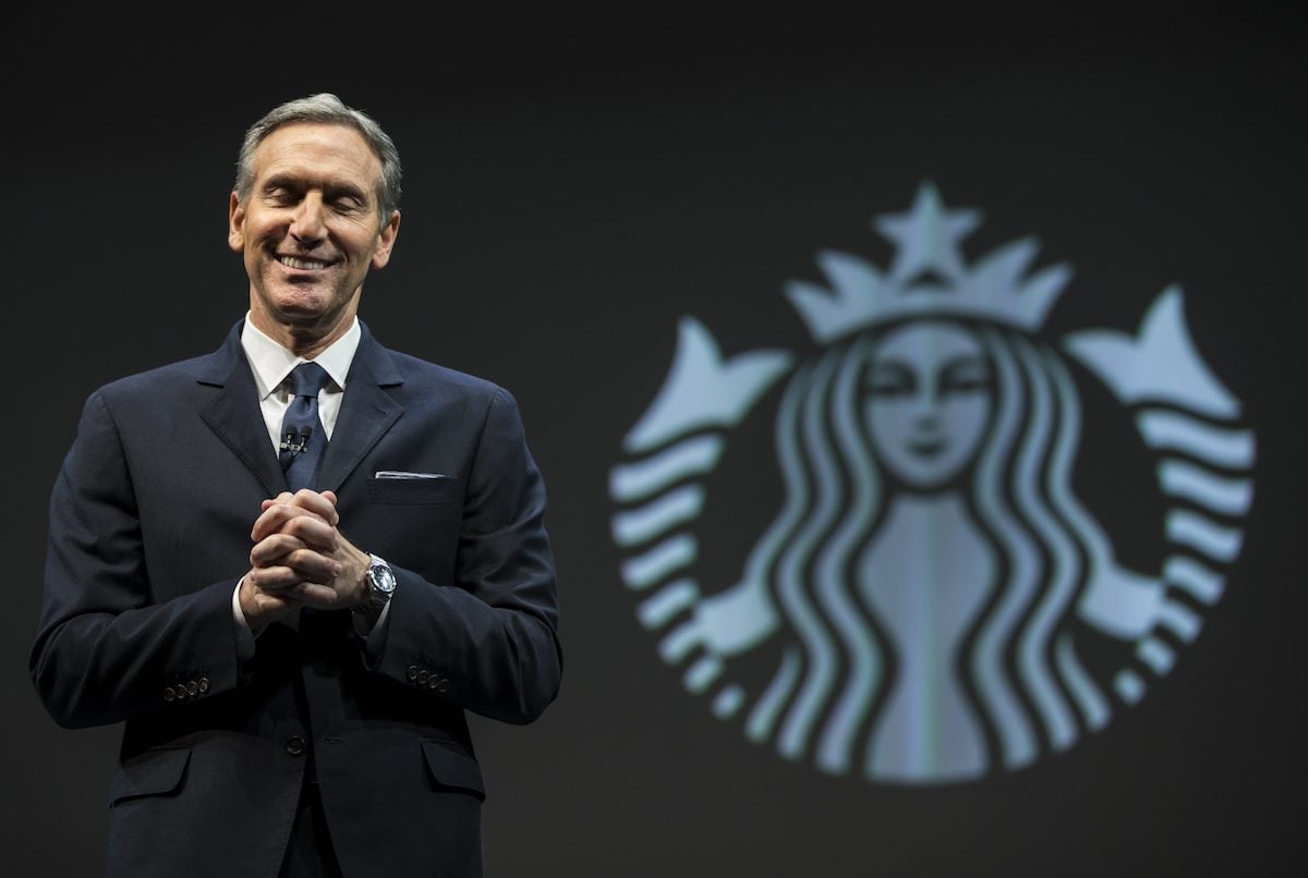 Starbucks Chairman and CEO Howard Schultz speaks during Starbucks annual shareholders meeting