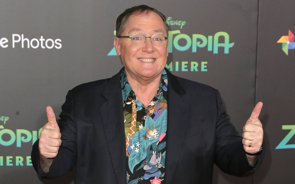 John Lasseter at the El Capitan Theatre giving a thumbs up