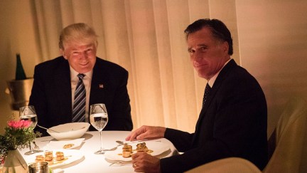 NEW YORK, NY - NOVEMBER 29: (L to R) President-elect Donald Trump and Mitt Romney dine at Jean Georges restaurant, November 29, 2016 in New York City. President-elect Donald Trump and his transition team are in the process of filling cabinet and other high level positions for the new administration. (Photo by Drew Angerer/Getty Images)