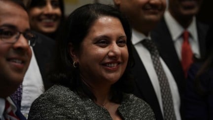 WASHINGTON, DC - NOVEMBER 13: Administrator of White House Office of Information and Regulatory Affairs Neomi Rao (C) attends a Diwali ceremony in the Roosevelt Room of the White House November 13, 2018 in Washington, DC. U.S. President Donald Trump announced that he had nominated Rao to fill the seat vacated by Supreme Court Justice Brett Kavanaugh on the U.S. Court of Appeals for the D.C. Circuit.