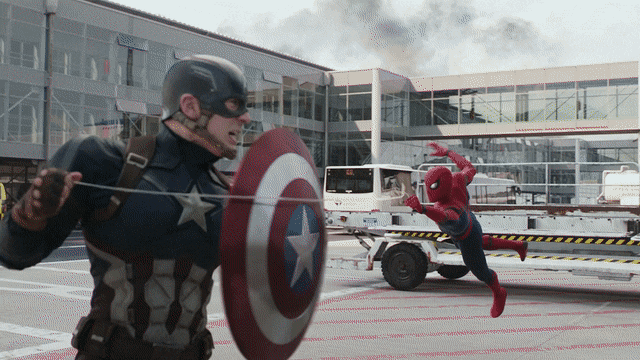 Spider-Man and Captain America fight in Civil War