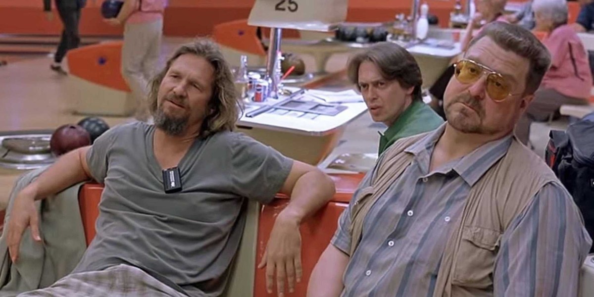 Jeff Bridges as the Dude in the bowling alley in The Big Lebowski.