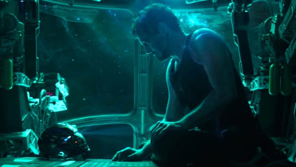 Robert Downey Jr. as Tony Stark lost in space, talking to his Iron Man mask in the Avengers: Endgame trailer.