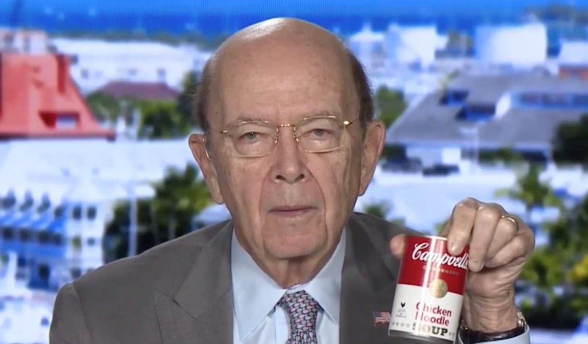 wilbur ross holds a can of soup while being awful