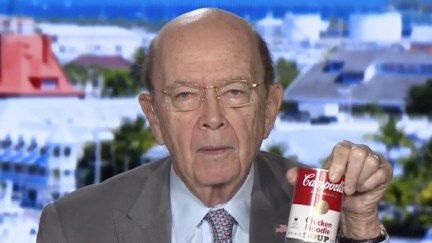 wilbur ross holds a can of soup while being awful