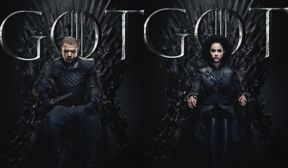 Missandei and Grey Worm upon the Iron Throne for new GOT series finale promo
