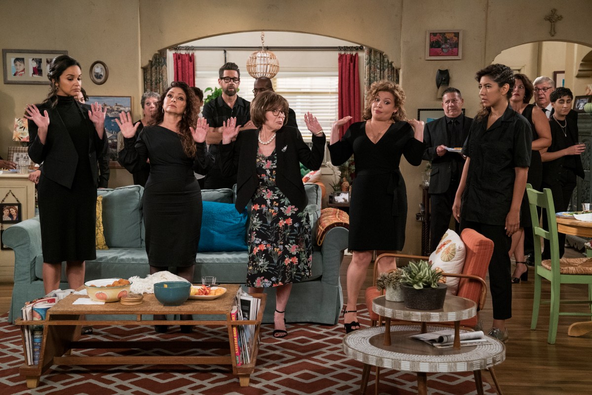 rita moreno, gloria estefan, stephanie beatriz, melissa fumero, and justine machado in One Day at a Time.