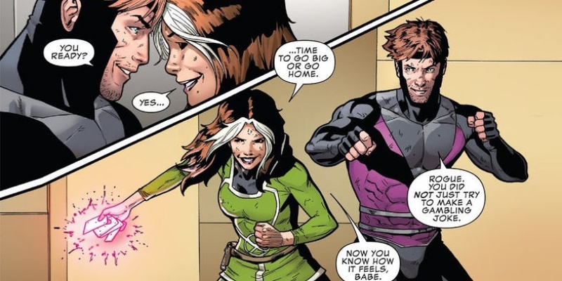 Rogue and Gambit being cute together about to beat up somebody