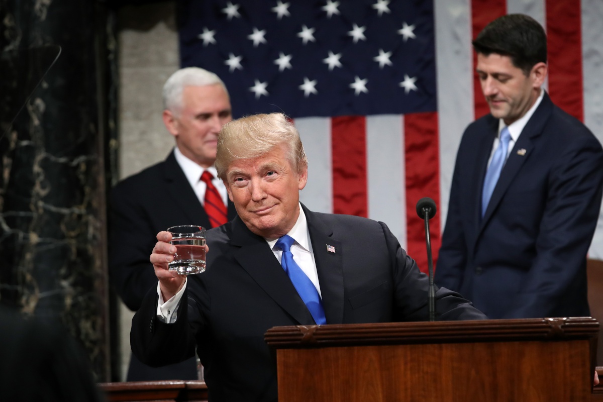 during the State of the Union address in the chamber of the U.S. House of Representatives January 30, 2018 in Washington, DC. This is the first State of the Union address given by U.S. President Donald Trump and his second joint-session address to Congress during the State of the Union address in the chamber of the U.S. House of Representatives January 30, 2018 in Washington, DC. This is the first State of the Union address given by U.S. President Donald Trump and his second joint-session address to Congress.