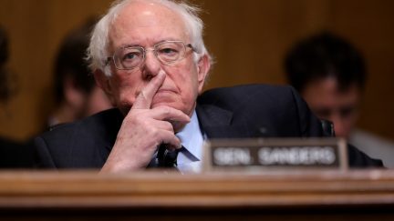 bernie sanders sits on a senate committee hearing