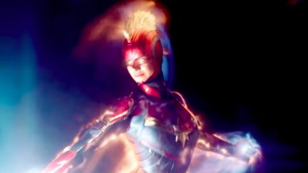 Captain Marvel fighting in Space.
