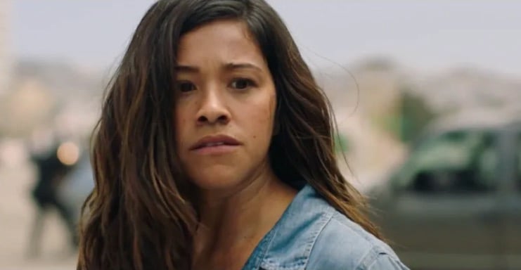 Gina Rodriguez looking scared in Miss Bala.