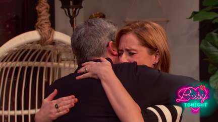 Jenna Fischer hugs Steve Carell on Busy Tonight