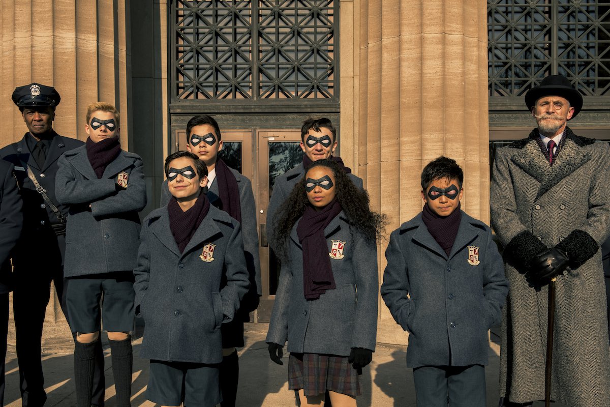 The Umbrella Academy kids in uniform.