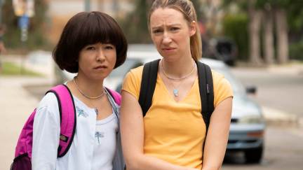 PEN15's Maya and Anna stare into the camera with pre-teen distain