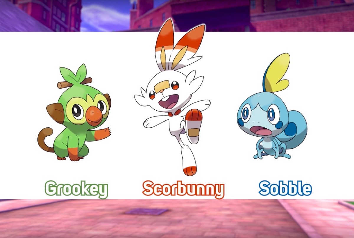 The three starter Pokémon for Pokémon Sword and Shield on Nintendo Switch.