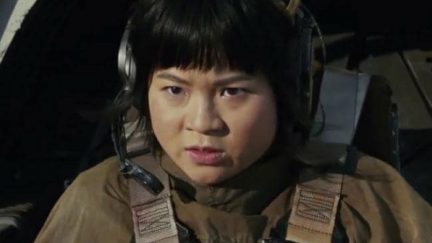 Kelly Marie Train as Rose Tico piloting a ship in Star Wars: The Last Jedi.