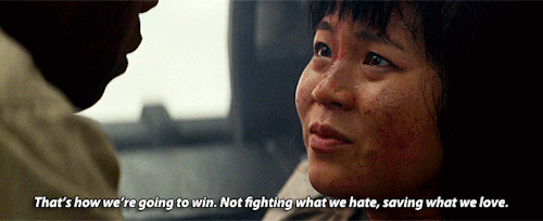 Rose Tico telling Finn they will win by saving what they love in Star Wars: The Last Jedi.