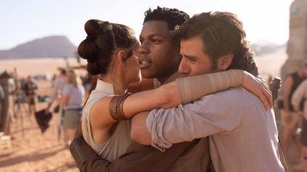 JJ Abrams shared an emotional photo of Daisy Ridley, John Boyega, and Oscar Isaac to celebrate Episode IX wrapping.