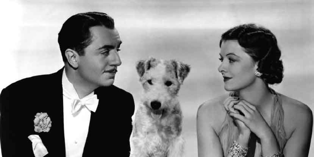 William Powell and Myrna Loy pose as Nick and Nora Charles in a promotional still for The Thin Man