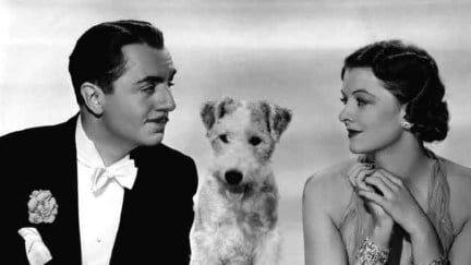 William Powell and Myrna Loy pose as Nick and Nora Charles in a promotional still for The Thin Man
