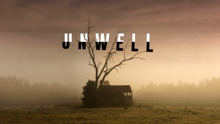 Unwell: A Midwestern Gothic Mystery podcast cover art of a shack in a foggy field.