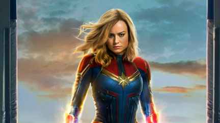 Captain Marvel on her movie poster.