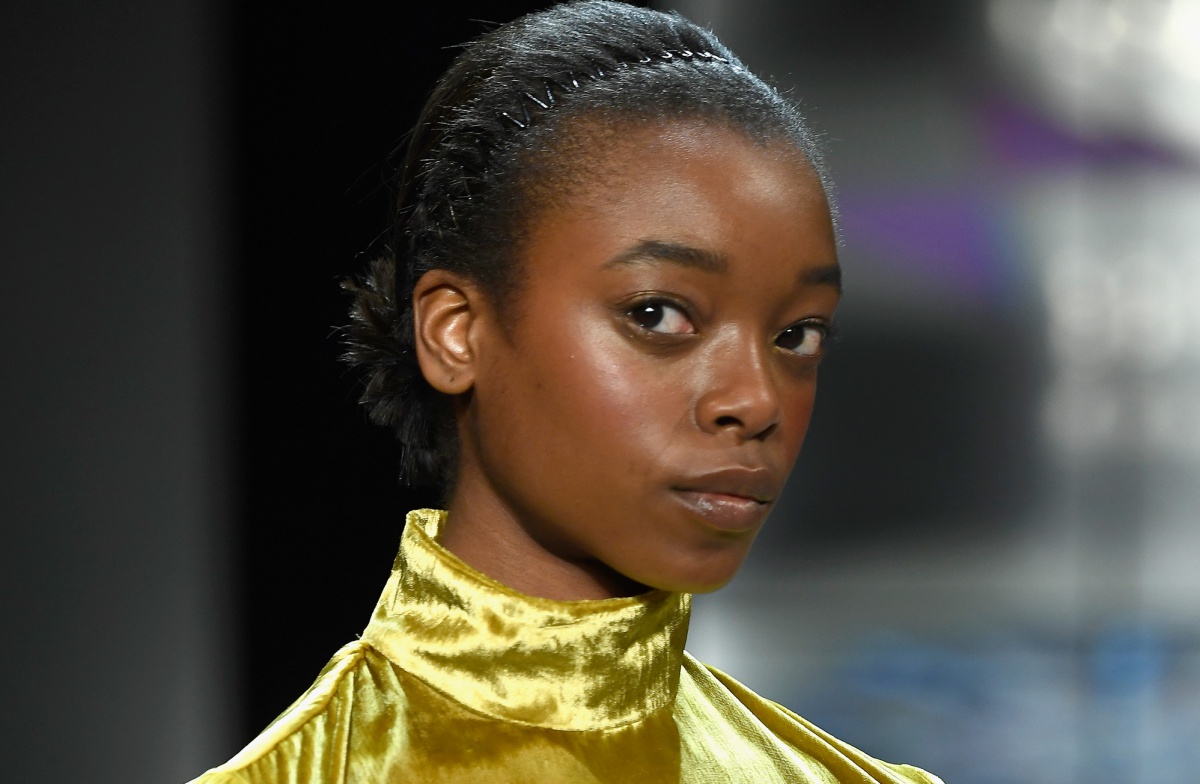 : Olivia Anakwe walks the runway for Prabal Gurung during New York Fashion Week: The Shows at Gallery I at Spring Studios on February 11, 2018 in New York City. (Photo by Frazer Harrison/Getty Images for New York Fashion Week: The Shows)
