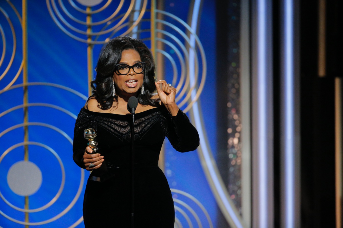 Oprah Winfrey accepts the 2018 Cecil B. DeMille Award and speaks onstage during the 75th Annual Golden Globe Awards.
