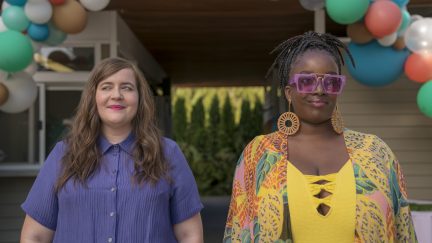Aidy Bryant and Lolly Adefope hit the pool party in Hulu's Shrill.