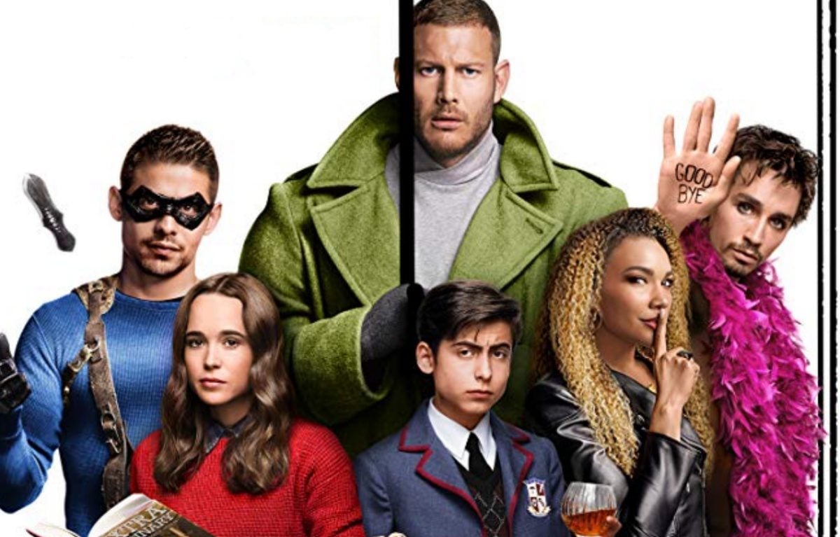 The Umbrella Academy Cast together in better costumes than they get on the show, except for Klaus, duh.