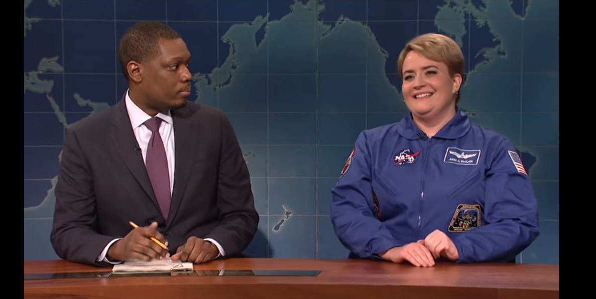 aidy bryant plays astronaut anne mclain on snl's weekend update.