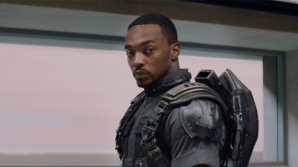 Sam Wilson (Anthony Mackie) gets ready for battle in Captain America: The Winter Soldier