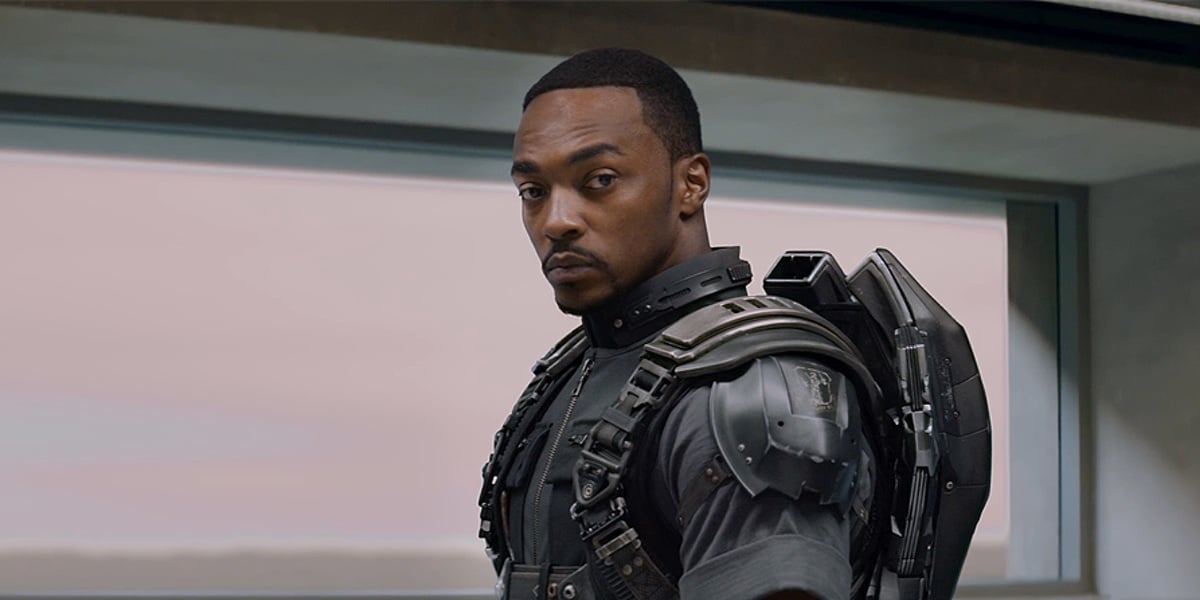 Sam Wilson (Anthony Mackie) gets ready for battle in Captain America: The Winter Soldier
