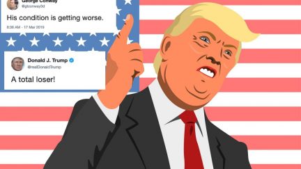Illustration of an angry Donald Trumps with tweets from George Conway feud
