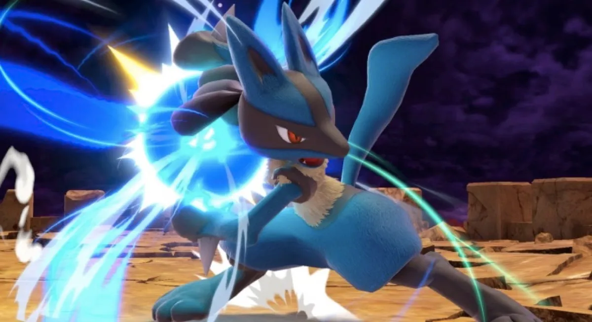 Lucario charges aura sphere in Super Smash Bros. Ultimate.