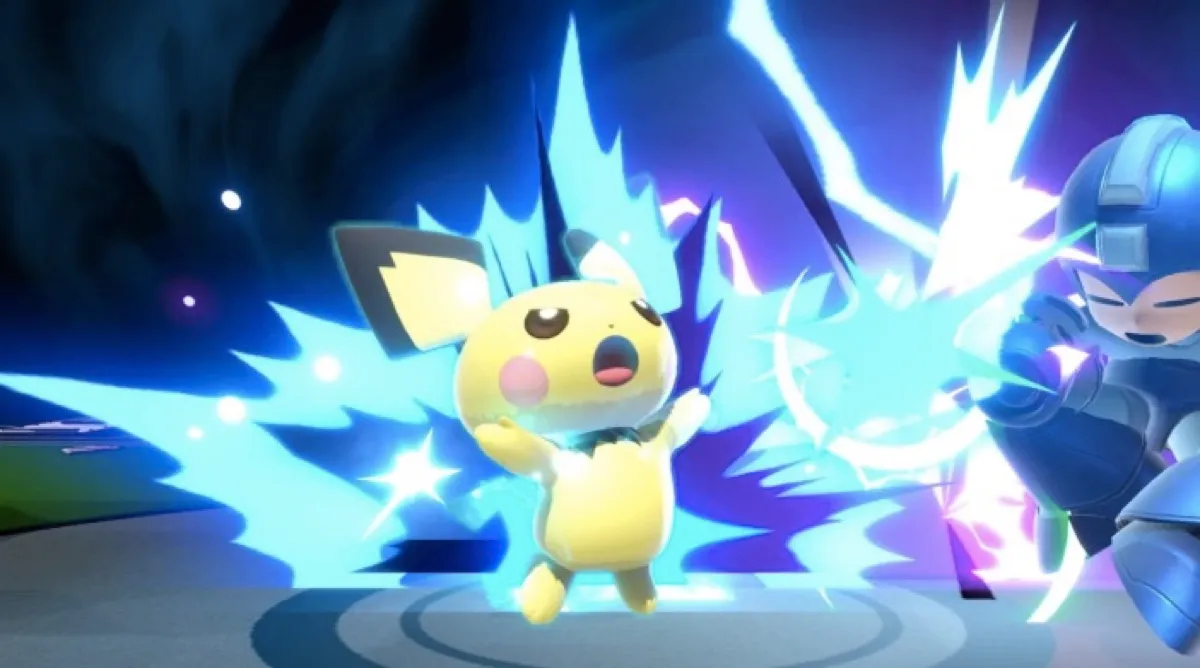 Pichu uses Thunder in Super Smash Bros. Ultimate.