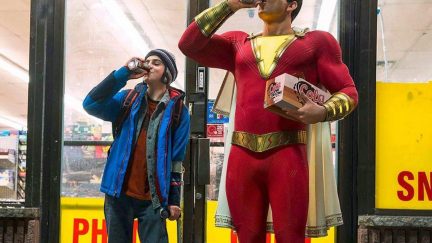 Zachary Levi and Jack Dylan Grazer as Shazam and Freddy Freeman in DCEU's Shazam.
