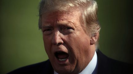 Trump yells nonsense at no one.