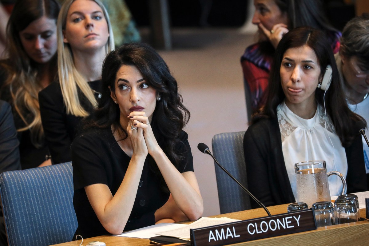 Human rights lawyer Amal Clooney and Iraqi human rights activist Nadia Murad Basee Taha attend a United Nations Security Council meeting at U.N. headquarters, April 23, 2019 in New York City. Member nations of the Security Council are considering a resolution concerning sexual violence in conflict, which would classify rape as a weapon of war.