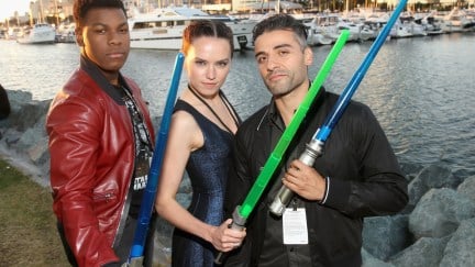 Actors John Boyega, Daisy Ridley, Oscar Isaac and more than 6000 fans enjoyed a surprise 'Star Wars' Fan Concert performed by the San Diego Symphony, featuring the classic 'Star Wars' music of composer John Williams, at the Embarcadero Marina Park South on July 10, 2015 in San Diego, California. (Photo by Jesse Grant/Getty Images for Disney)